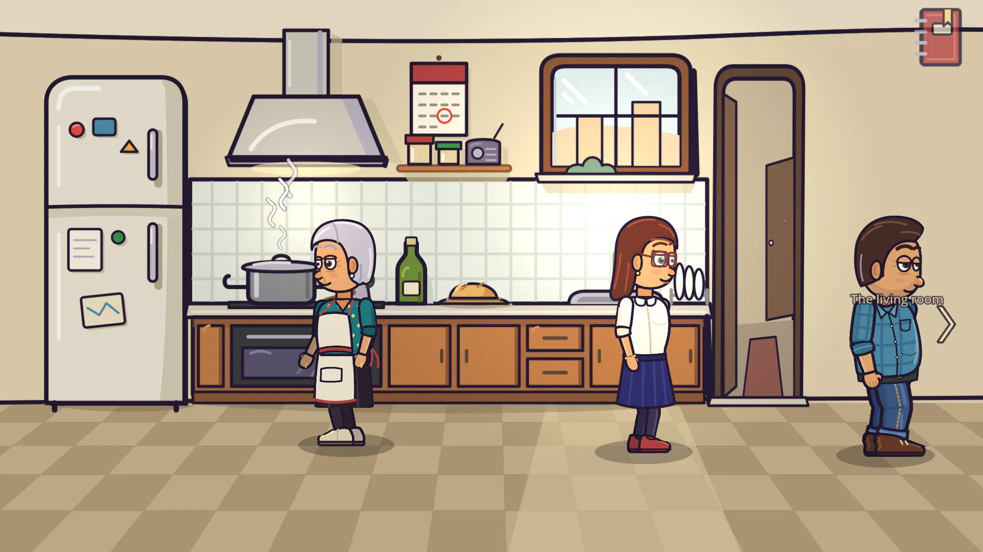The kitchen: Mom at the ragù, Maria and Vincenzo